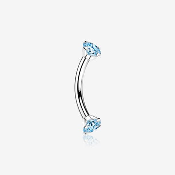 Implant Grade Titanium Prong Set Gem Sparkles Internally Threaded Curved Barbell-Aqua